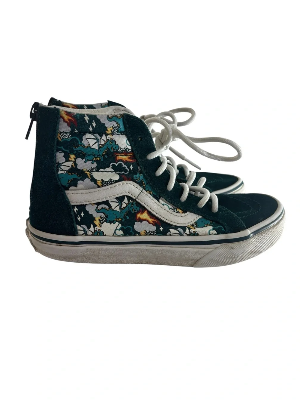 Vans Kids High-Top Sneakers in Teal with Dragon Graphic